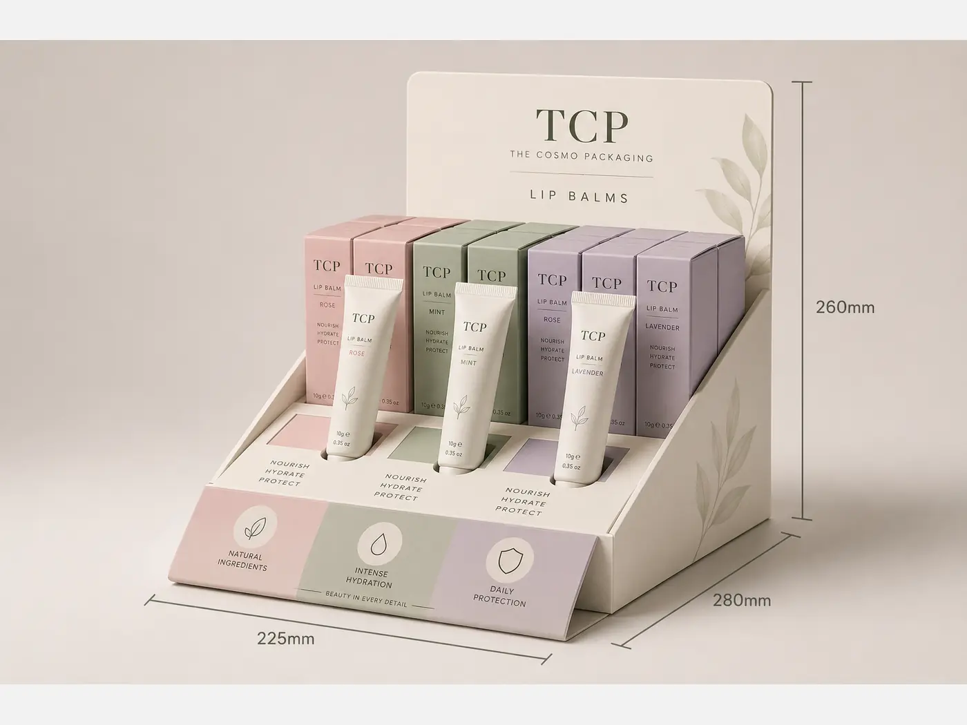 Counter display box for cosmetic and skincare retail presentation