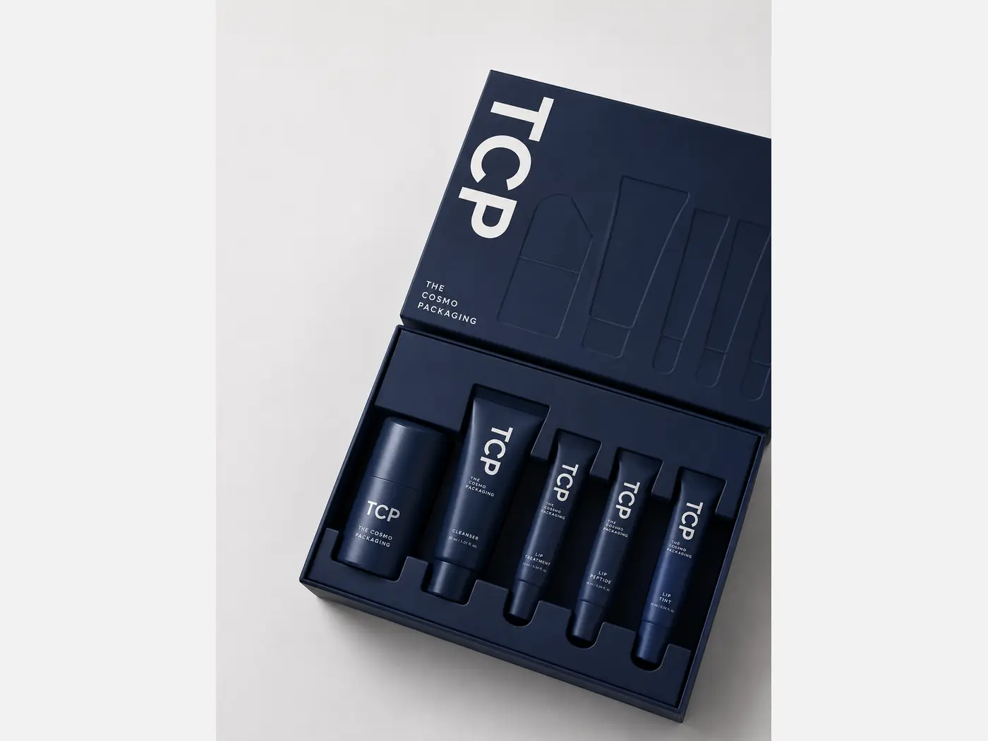 Custom cosmetic presentation box with branded print details, view 2