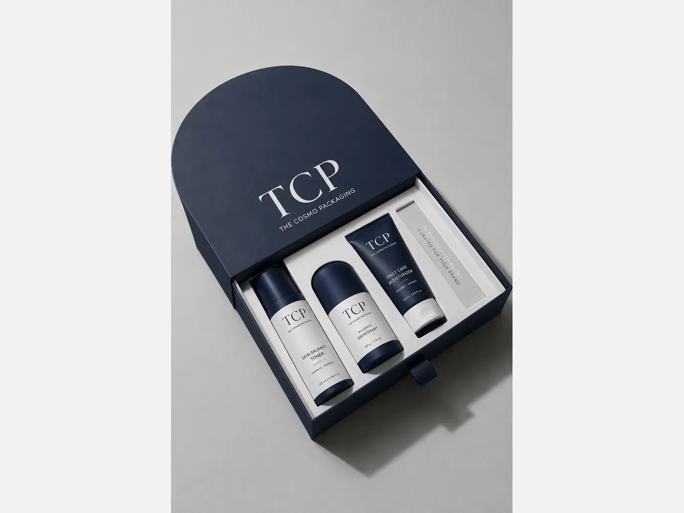 Custom cosmetic presentation box with branded print details, view 3