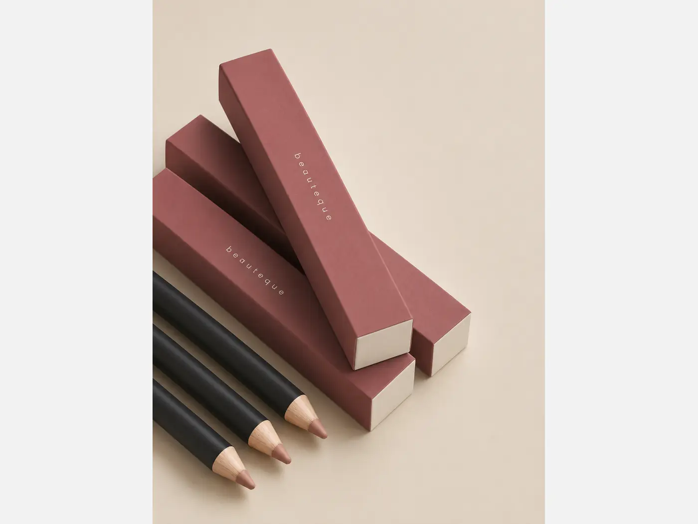 Slim lip liner packaging with a cosmetic retail finish, view 2